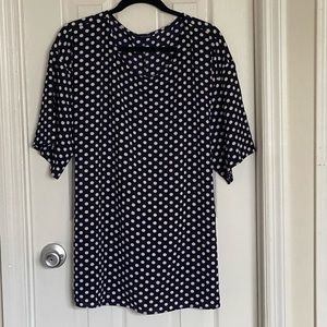 Navy and white polka dot blouse